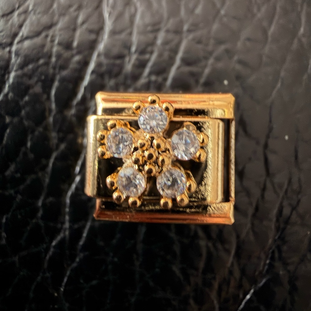 Gold Crystal Flower Italian Charm Link